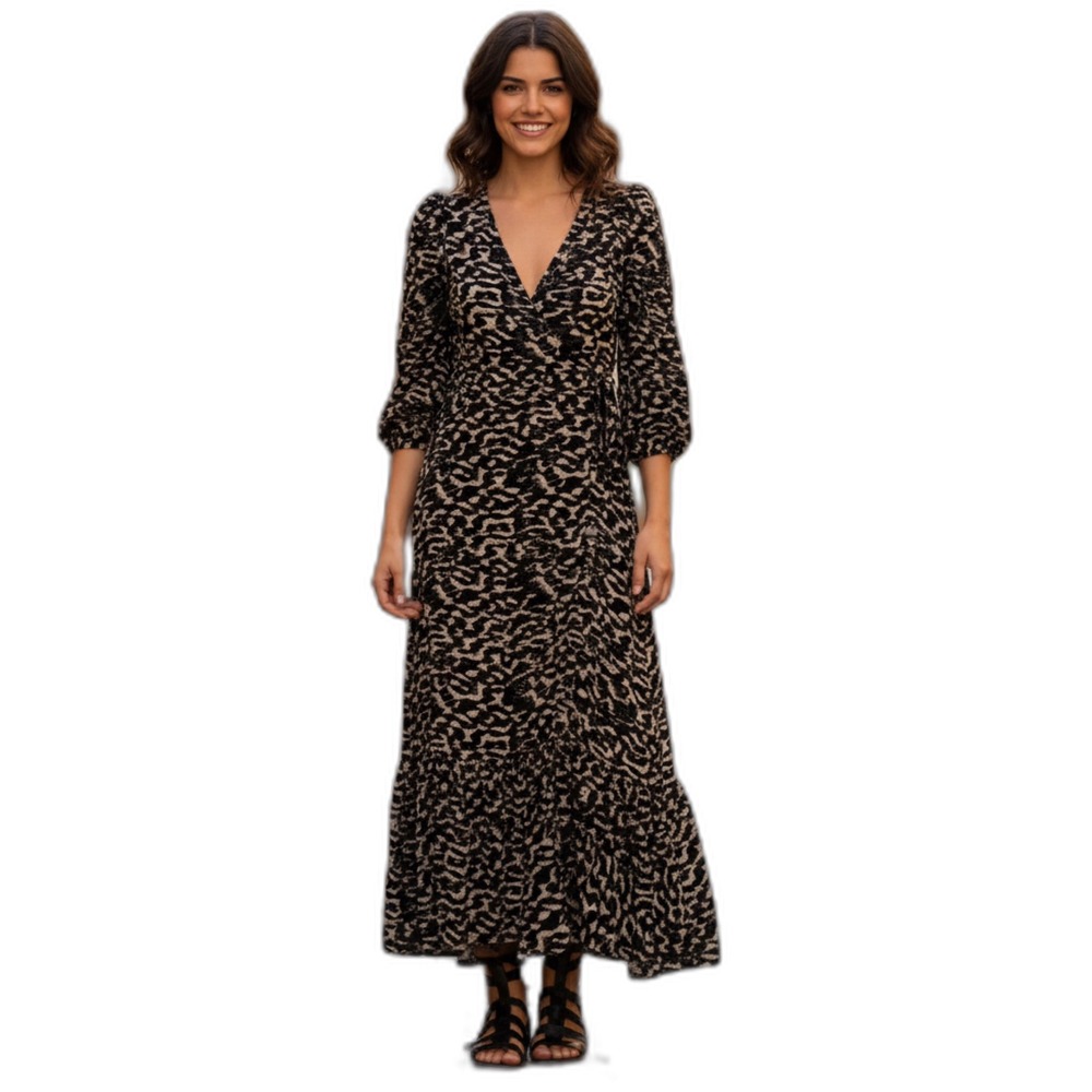 Ba&Sh Womens XS Blue Print Maxi Dress 3/4 Sleeve V-Neck Conservative Modest Dres